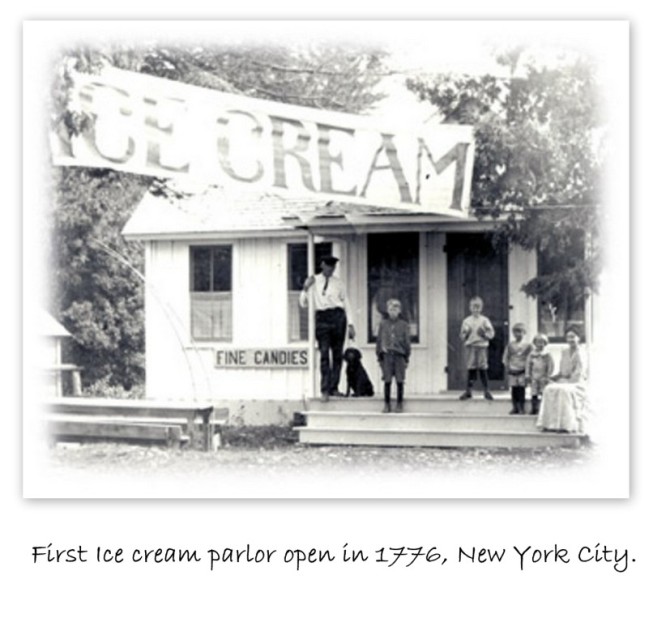 First ice cream parlor open in 1776, New York City.